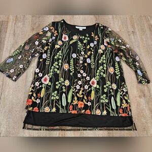 Gorgeous Caroline Rose Embroidered Dressy Tunic‎ Top 3/4 length sleeve size S